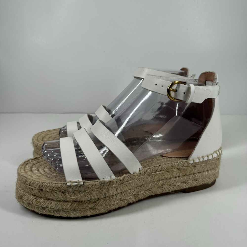 J. Crew Women's 8 White Leather Ankle Strap Gladiator Espadrille Flatform Sandal